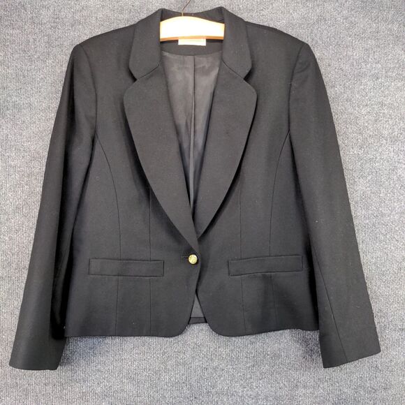 Pendleton Women's Blazer Jacket Black 12 Wool Notched Lapel Lined Vintage USA - Picture 2 of 12